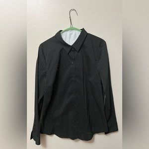 Women’s blouse, size 16 black with little white polka dots.